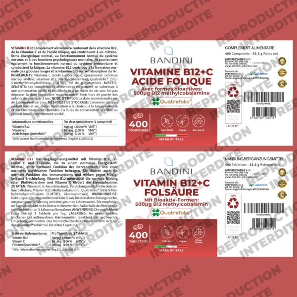 Complément alimentaire à base de vitamine B12 + C
