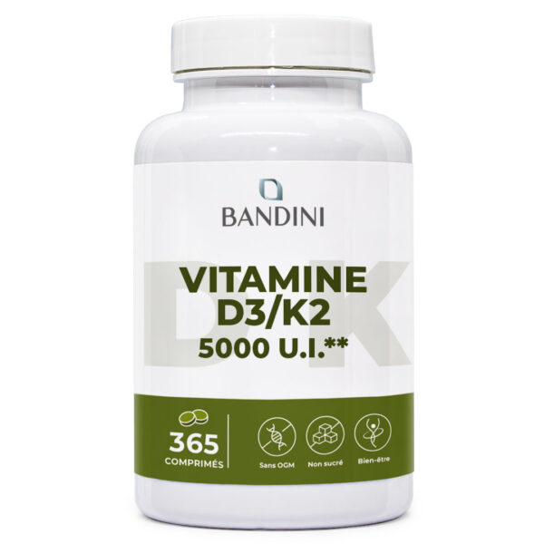 Vitamine D3 5000 UI + K2 – 365 comprimés